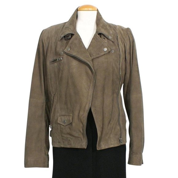 LUCKY BRAND Taupe Suede Moto Motorcycle Jacket XL